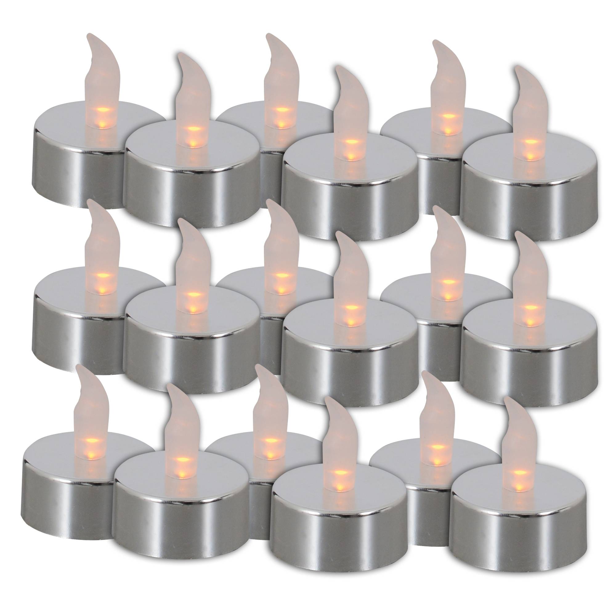 18er-Set LED Kerzen silber glänzend