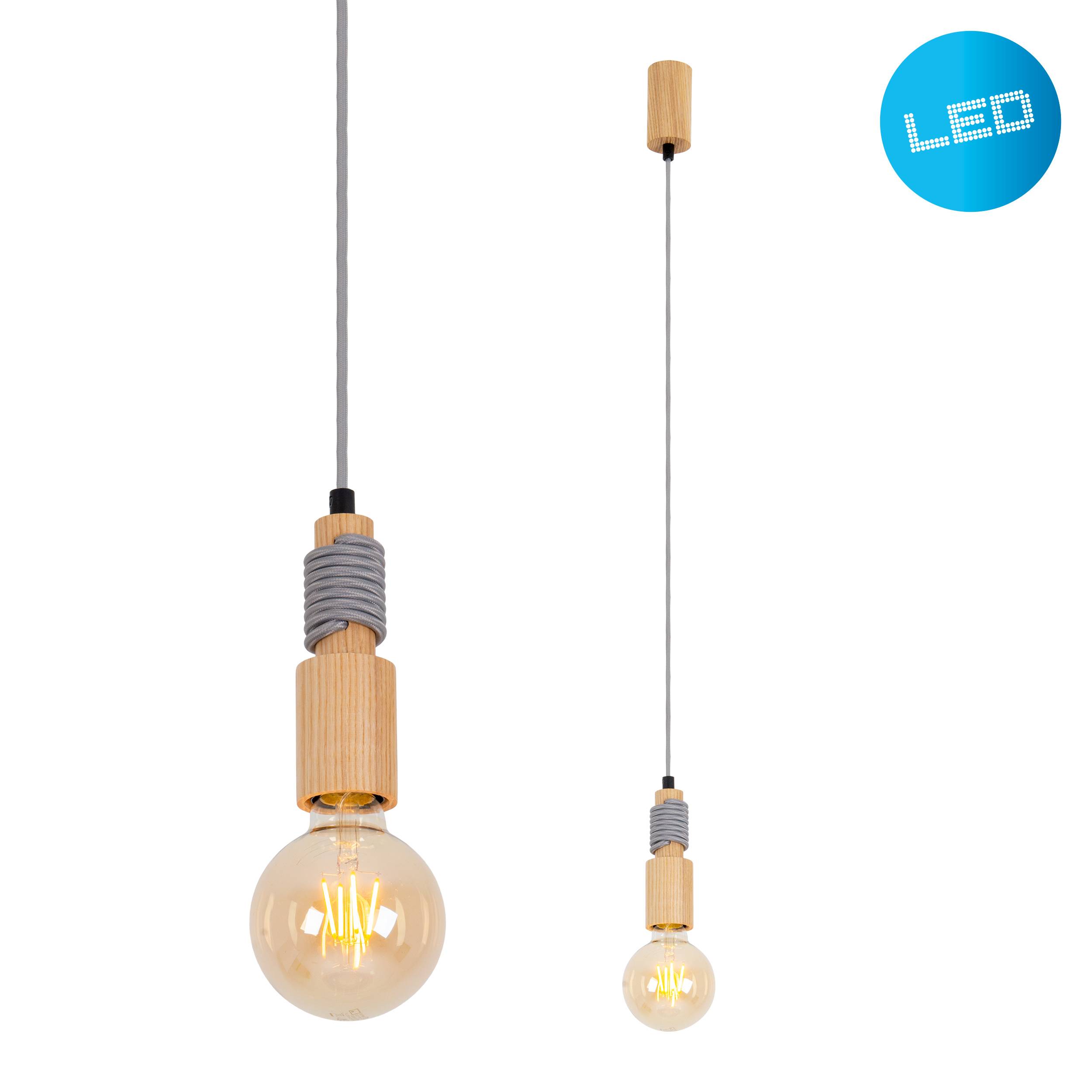 LED Holzbaldachin mit Textilkabel "Bento" incl. E27/4W LED