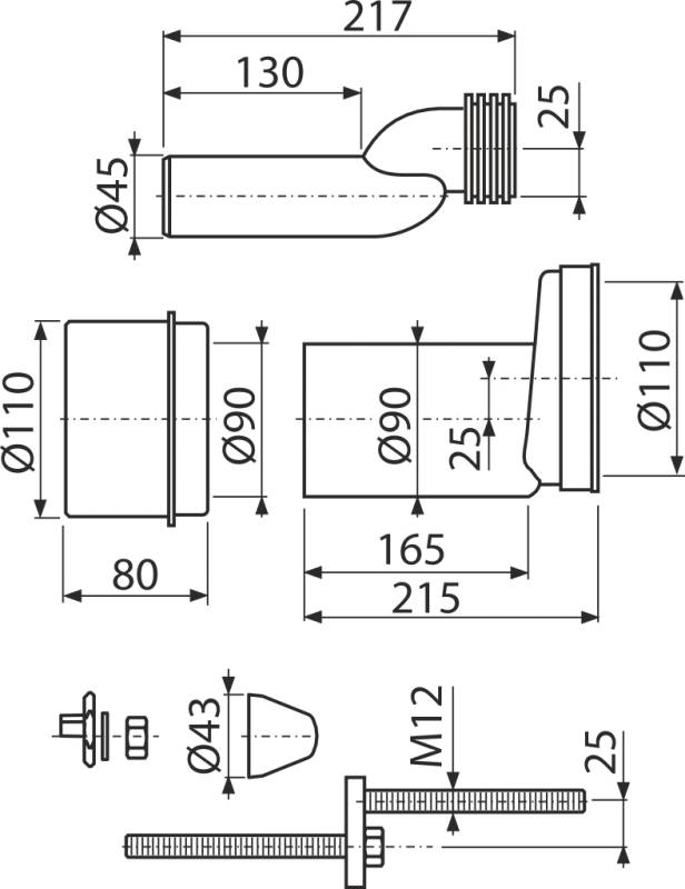 alcadrain WC Zubehör komplett DN110/110, 25 mm, PE, weiß