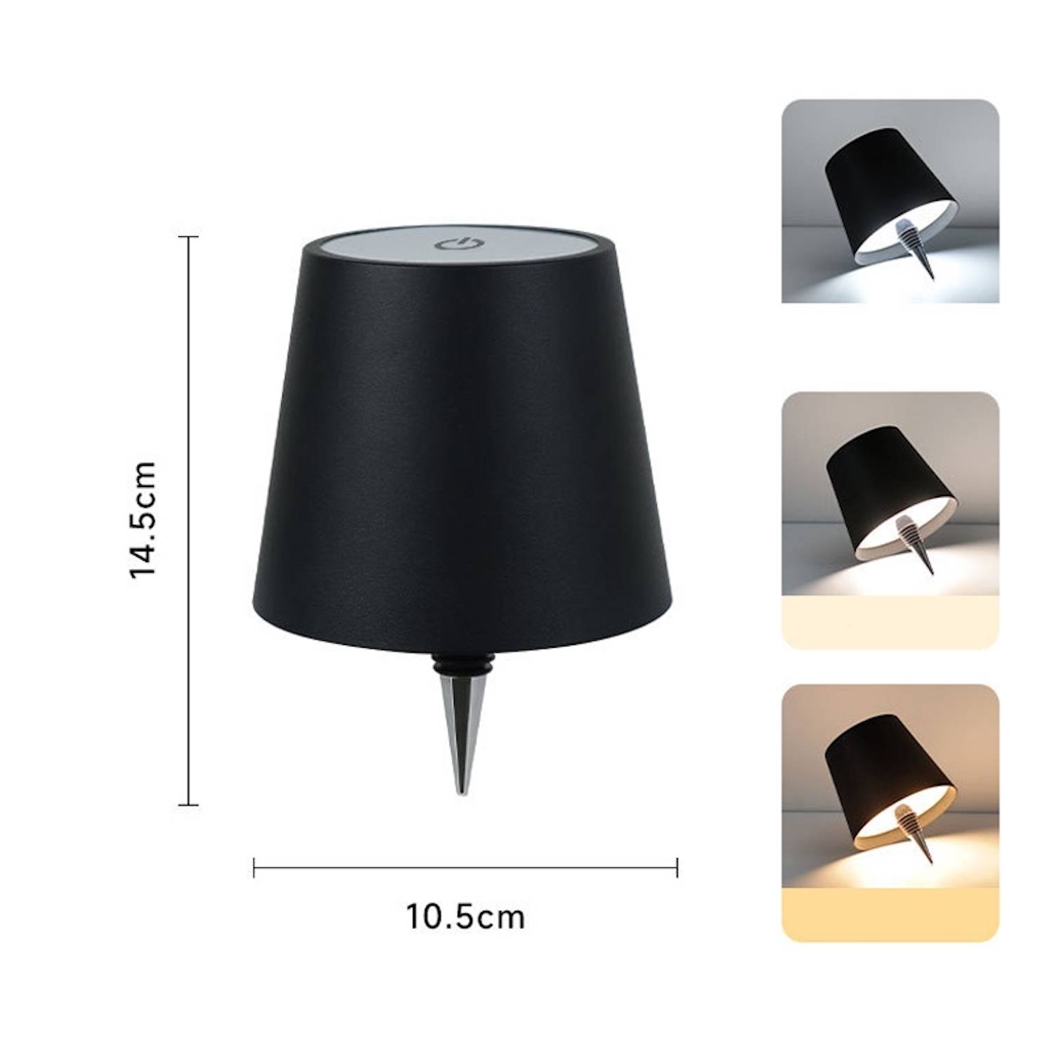 LED Tischlampe Flaschenaufsatz USB-C dimmbar 3-fach Lichtfarbe Aluminium Schwarz/