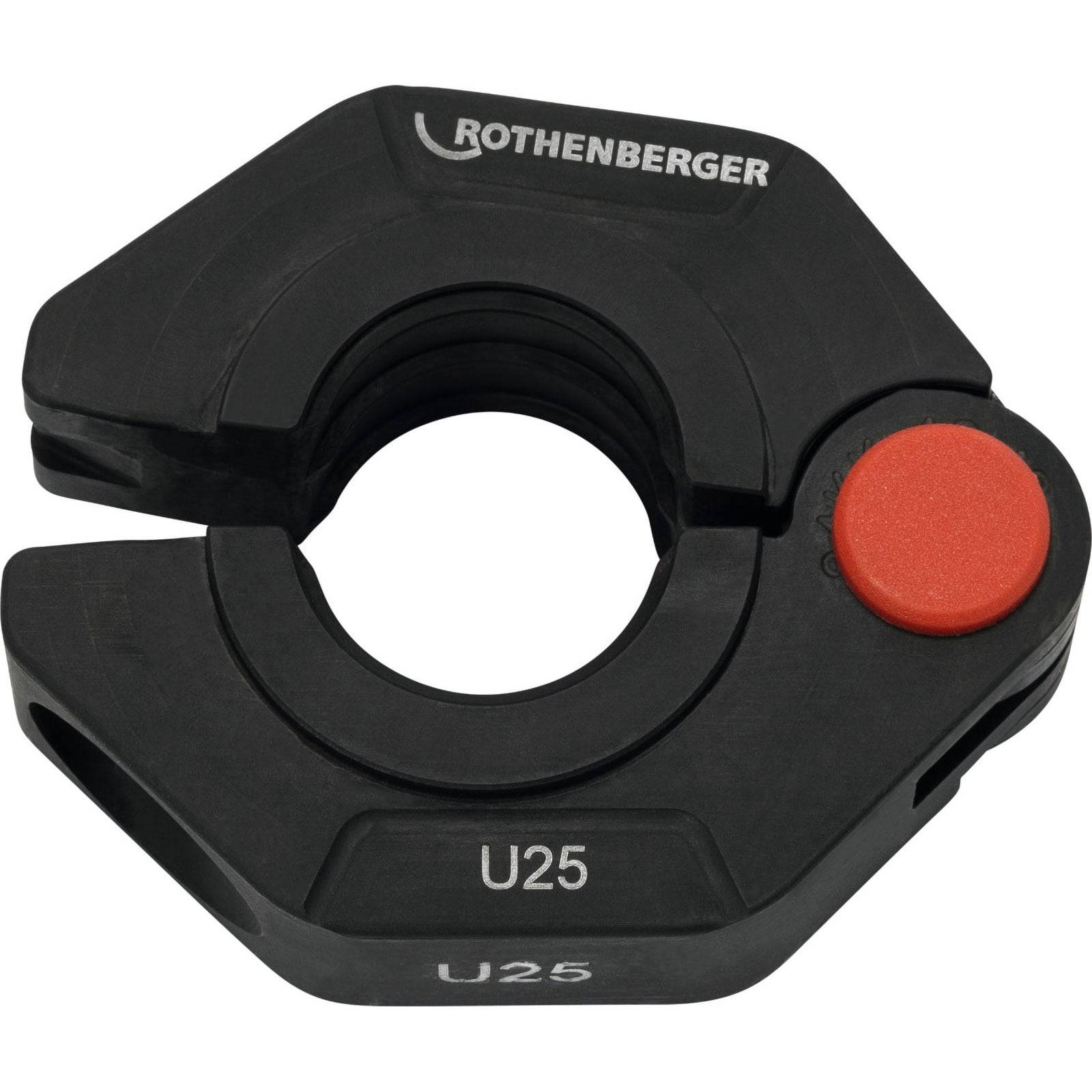 Ein 'ROTHENBERGER U25' Rohrabschneider, kreisförmig mit rotem Knopf, verwendet zum präzisen Schneiden von Rohren.