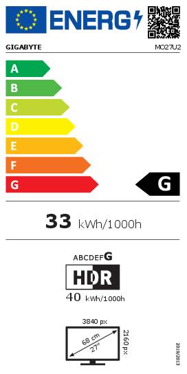GIGABYTE MO27U2 68,58cm 27Zoll OLED monitor 3840x1260 UHD 240Hz 250cd/m2 2xHDMI 1xDP