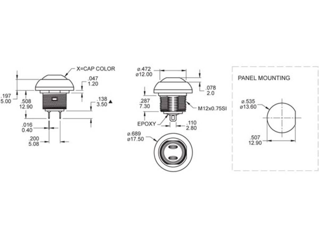 MINI-DRUCKTASTER - RUND - METALL - SCHWARZE SCHUTZKAPPE - 1P SPST AUS-(EIN)