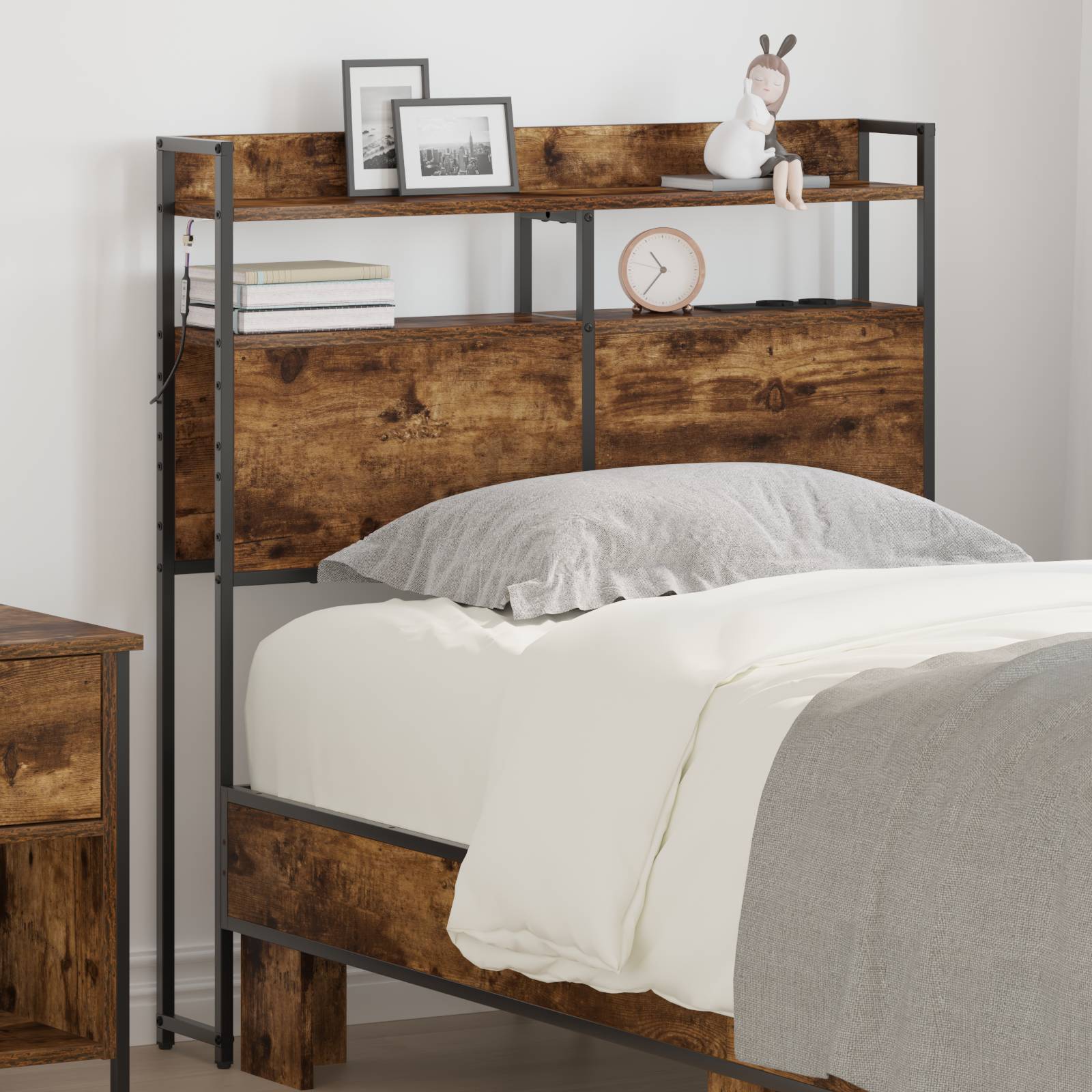 vidaXL Stauraum-Kopfteil Rauch-Eiche 100 cm Holzwerkstoff