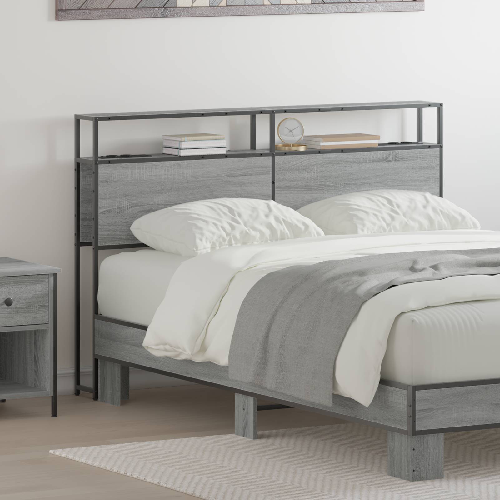 vidaXL Stauraum-Kopfteil mit Kopfteil mit Speicher Grau sonoma 135 cm Holzwerkstoff