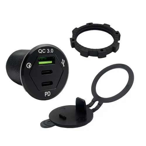 Offgridtec USB-Dreifachsteckdose 12V/24V 2x 18W USB-C und 1x 18W USB-A KFZ-Schnellladeadapter mit Abdeckung Offgridtec USB-Dreifachsteckdose 12V/24V 2x 18W USB-C und 1x 18W USB-A KFZ-Schnellladeadapter mit Abdeckung