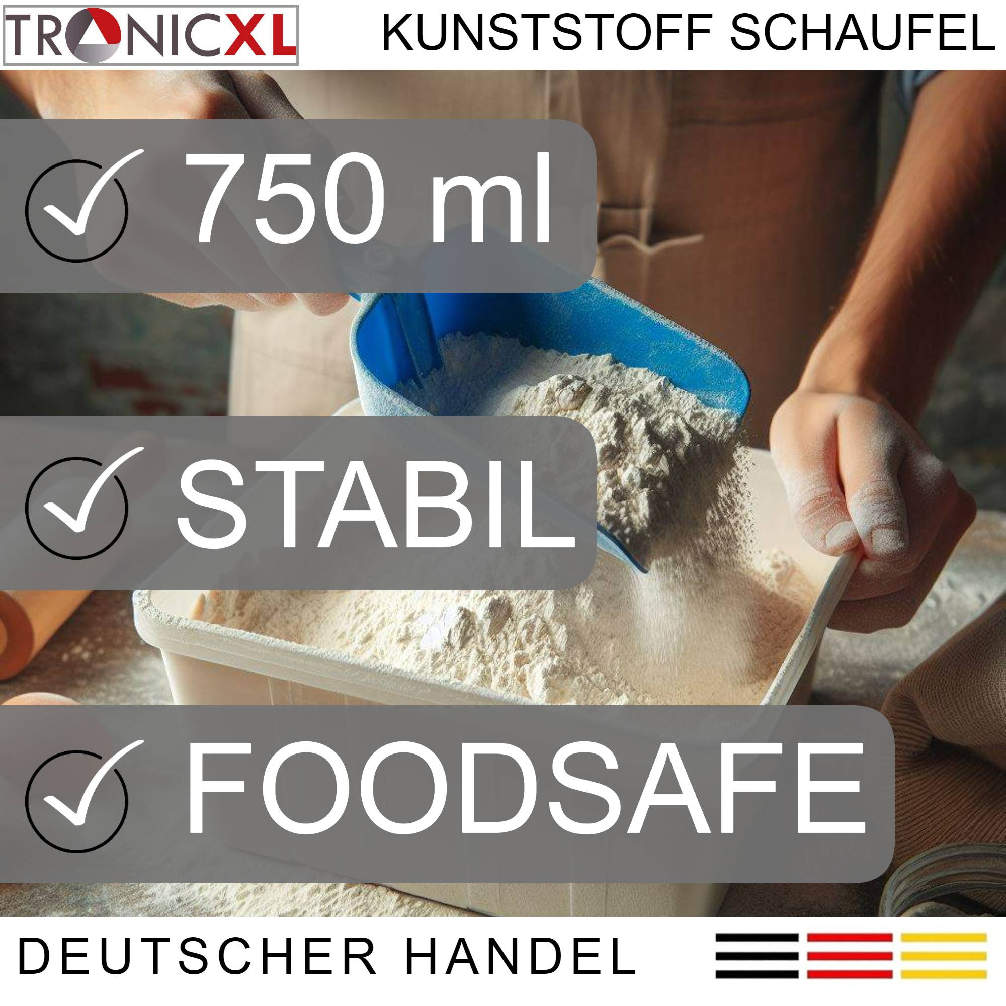 2x 750ml Schaufel BLAU Handschaufel Polypropylen hitzebeständig Küche Gastronomie lebensmittelecht spülmaschinenfest