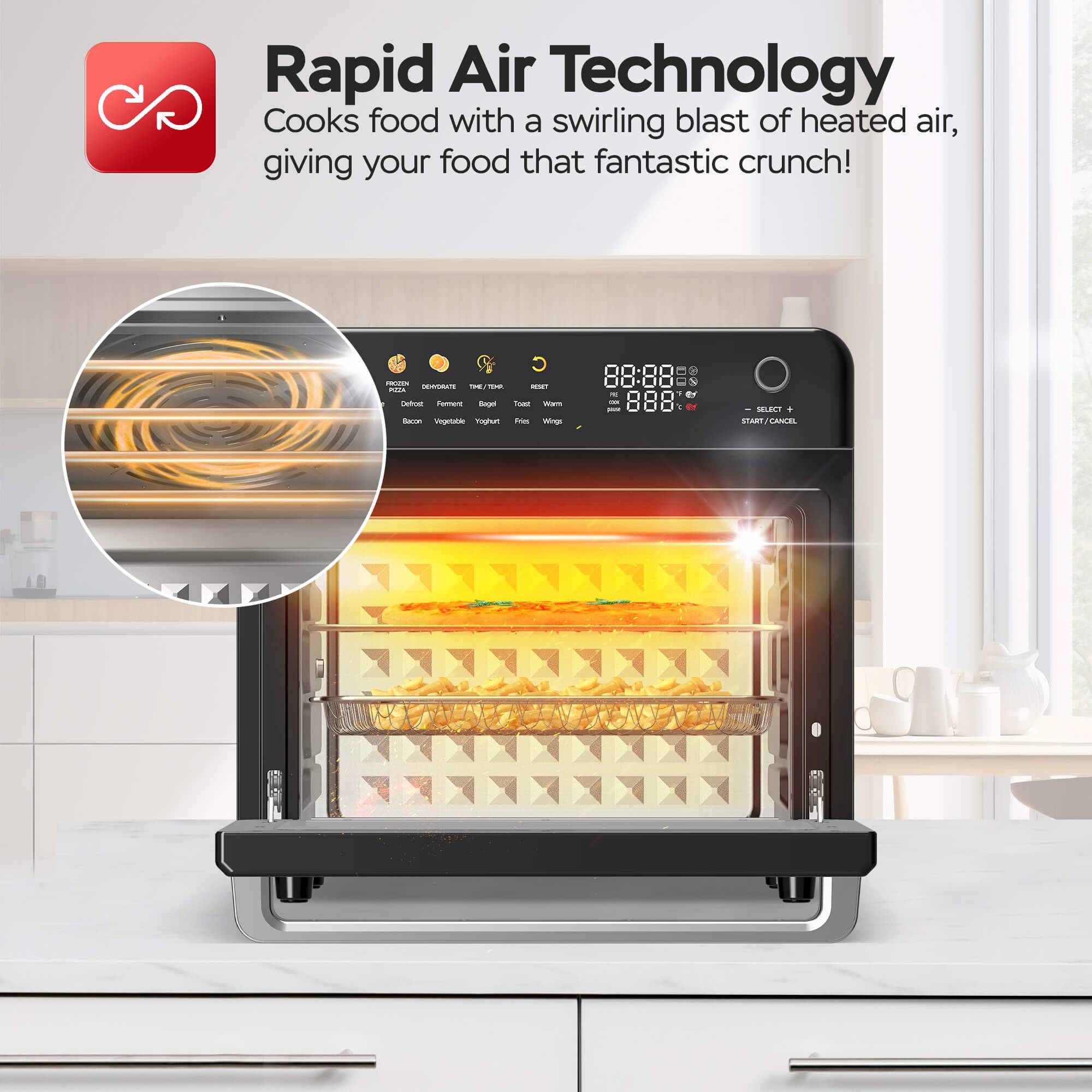 TurboTronic Multi-Smart-Ofen - 19in1 Heißluftofen & Heißluftfritteuse 2100W Power 34L bis 0,5kg Pommes Mini-Backofen mit Dörrfunktion 40-230°C Gri