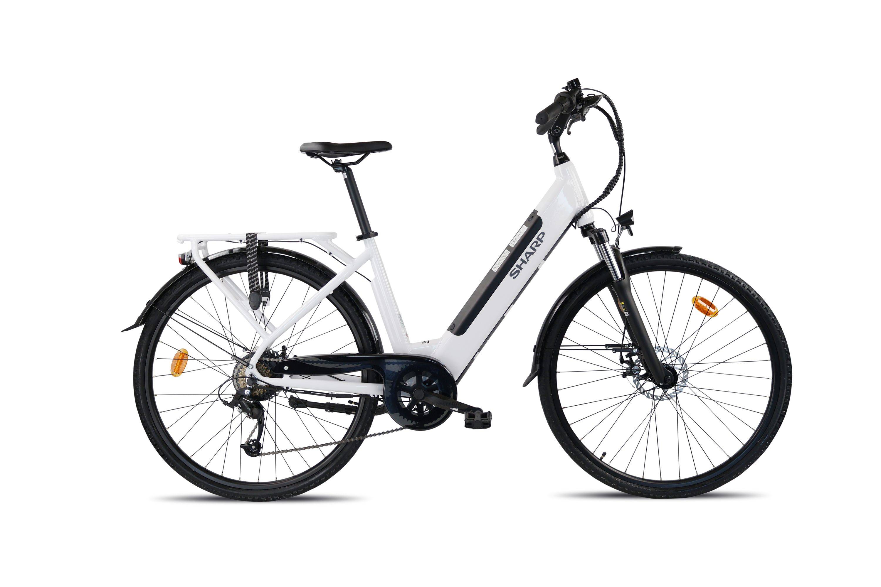 SHARP ED05EW - City e-Bike für Damen - 28 Zoll Tiefeinsteiger (250W, 7-Gang Shimano, 80km Reichweite,