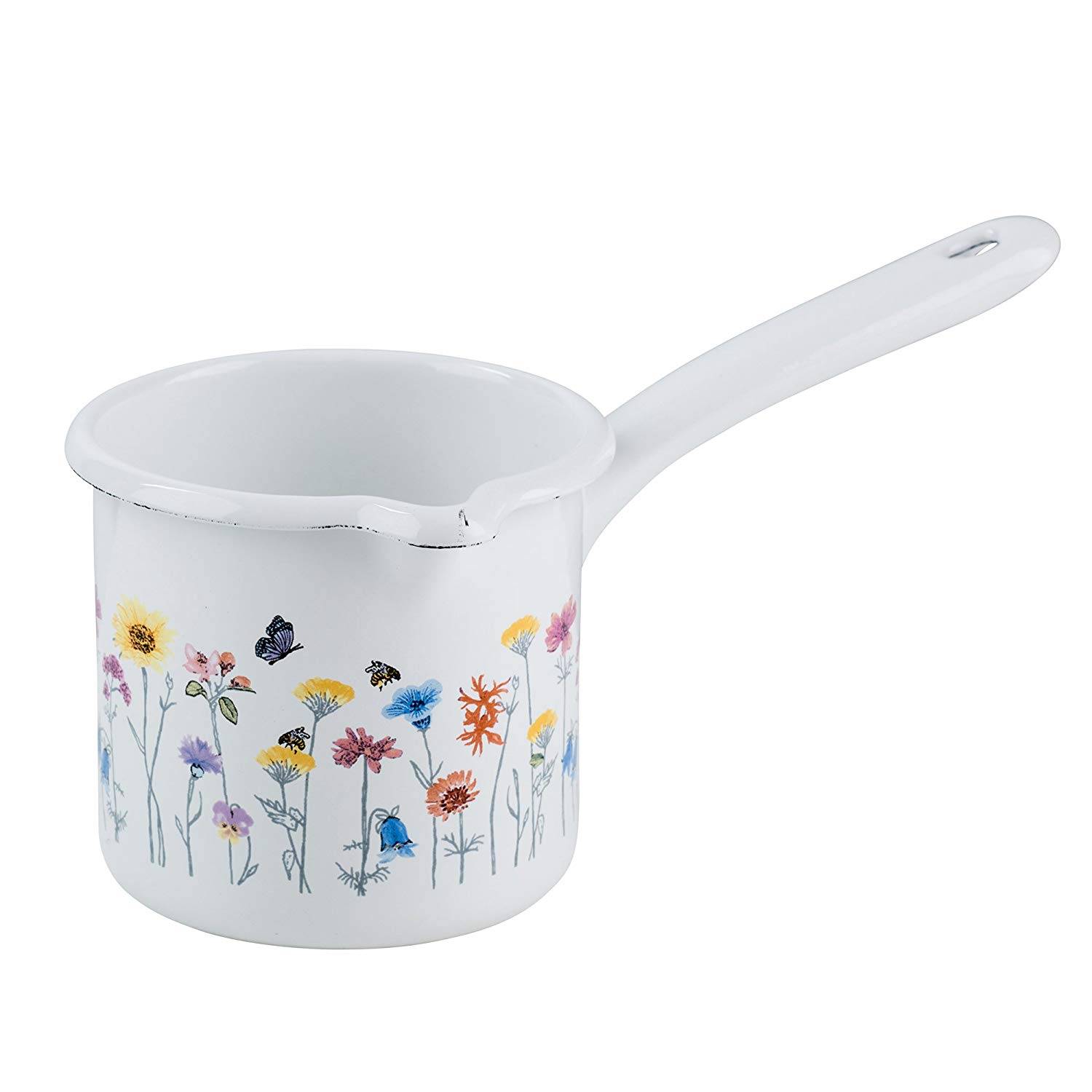 Riess Schnabeltopf Flora mit Stiel Ø10cm 0,75 Liter Emaille Country Induktion