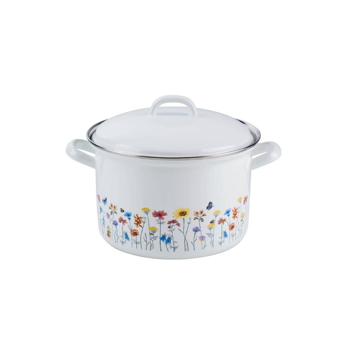 Riess Marmite à viande en émail Casserole avec couvercle 18 cm 2,5 litres Flora