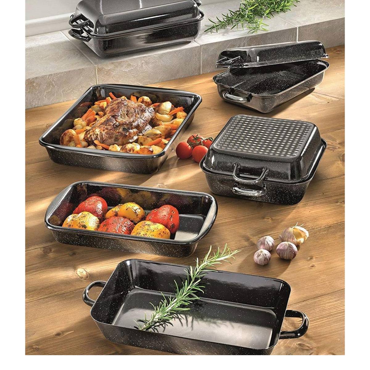 Riess Oma´s Bratpfanne 29/18cm mit 2 Griffen Braten/Backen Schwarz Emaille