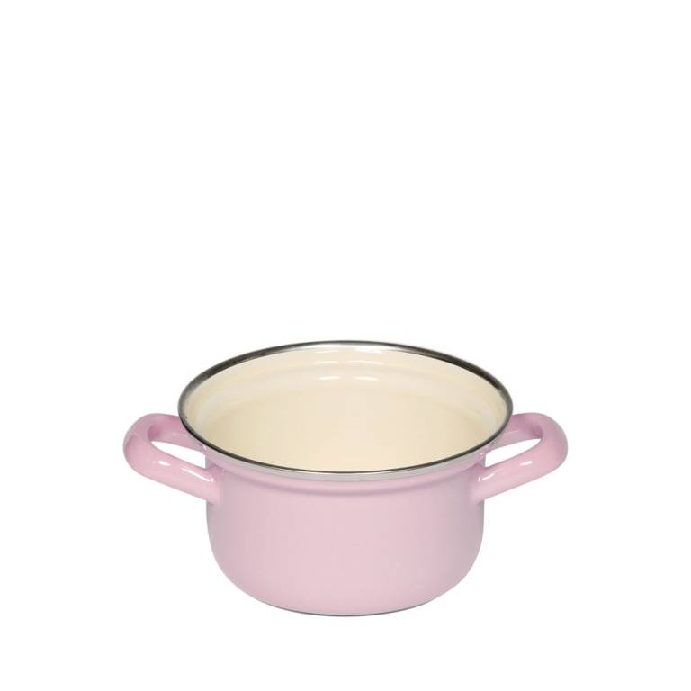 Riess Kasserolle mit Chromrand Ø12cm 0,5L Pastell Rosa Emaille