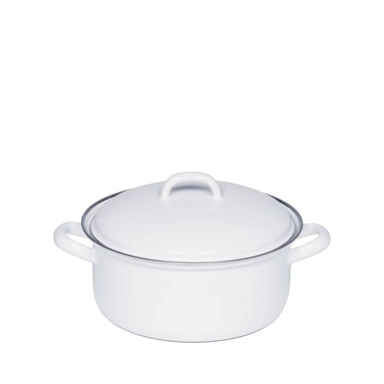 Riess Kasserolle mit Deckel Ø16cm 1,1L Weiss Emaille