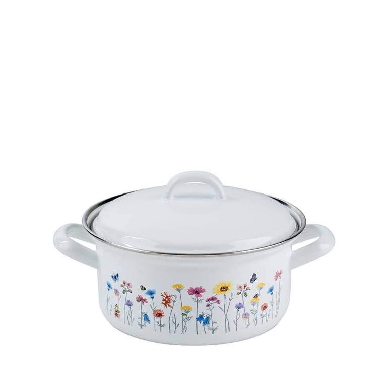 Riess Kasserolle mit Deckel Ø16cm 1,1L Flora Emaille