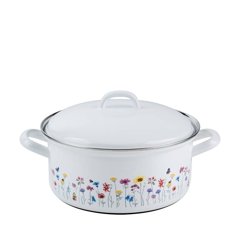 Riess Kasserolle mit Deckel Ø20cm 2L Flora Emaille