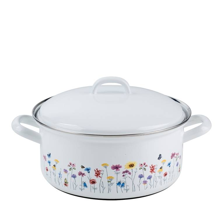 Riess Kasserolle mit Deckel Ø22cm 3L Flora Emaille