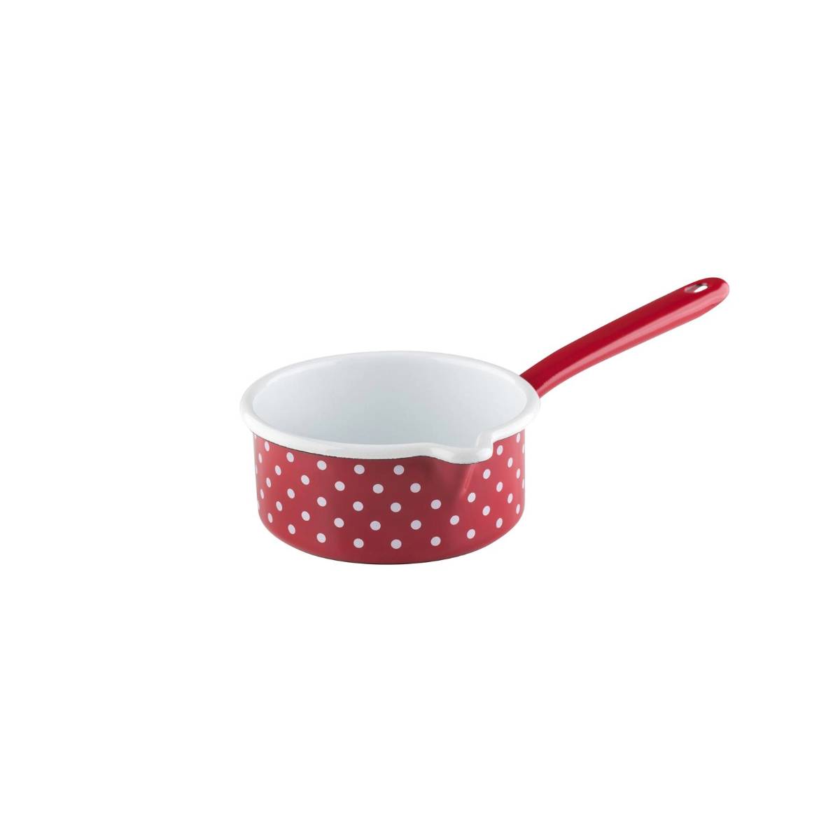 Riess Country Pünktchen Rot Stielkasserolle Ø14cm, 0.75 Liter mit Ausguss Emaille Induktion