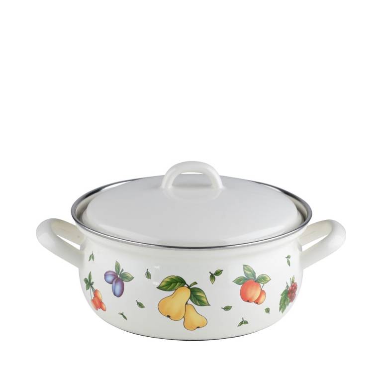 Riess Kasserolle mit Deckel Ø18cm 1,7L Fruit Garden Emaille