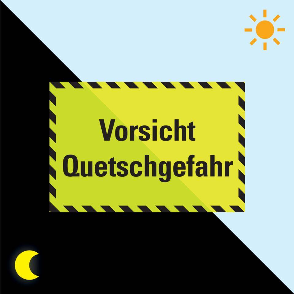 PERMALIGHT® power langnachleuchtend Hinweisschild Vorsicht! Quetschgefahr!, schraffiert, Kunststoff, 300x200mm