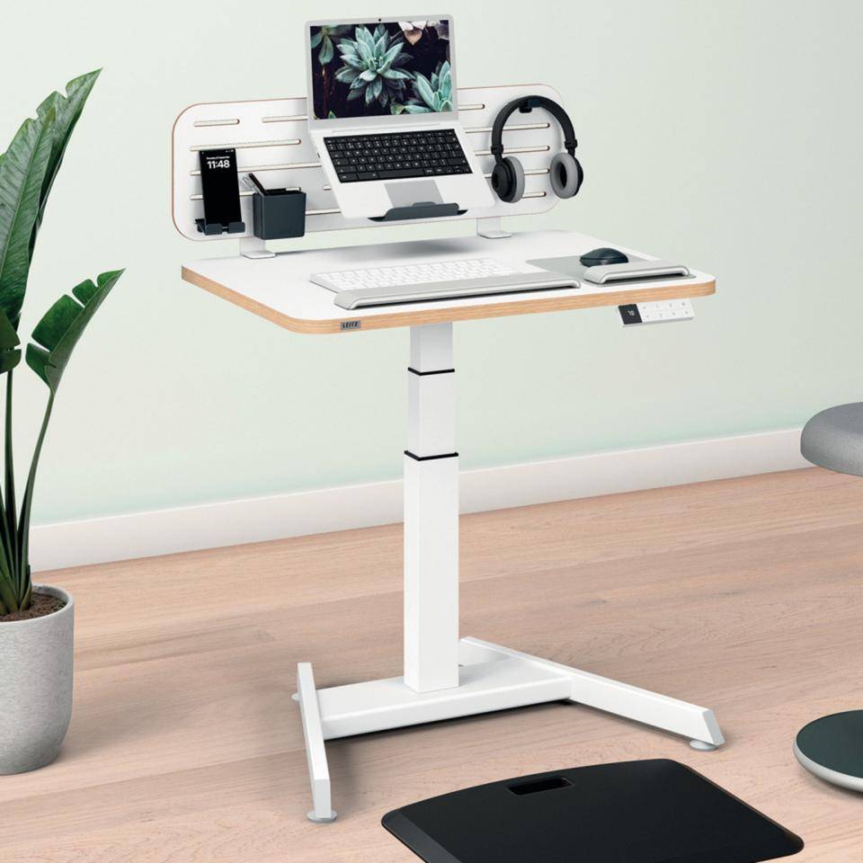 LEITZ Sitz-/Steh-Schreibtisch, elektrisch höhenverstellbar, weiß, 800x650x600mm
