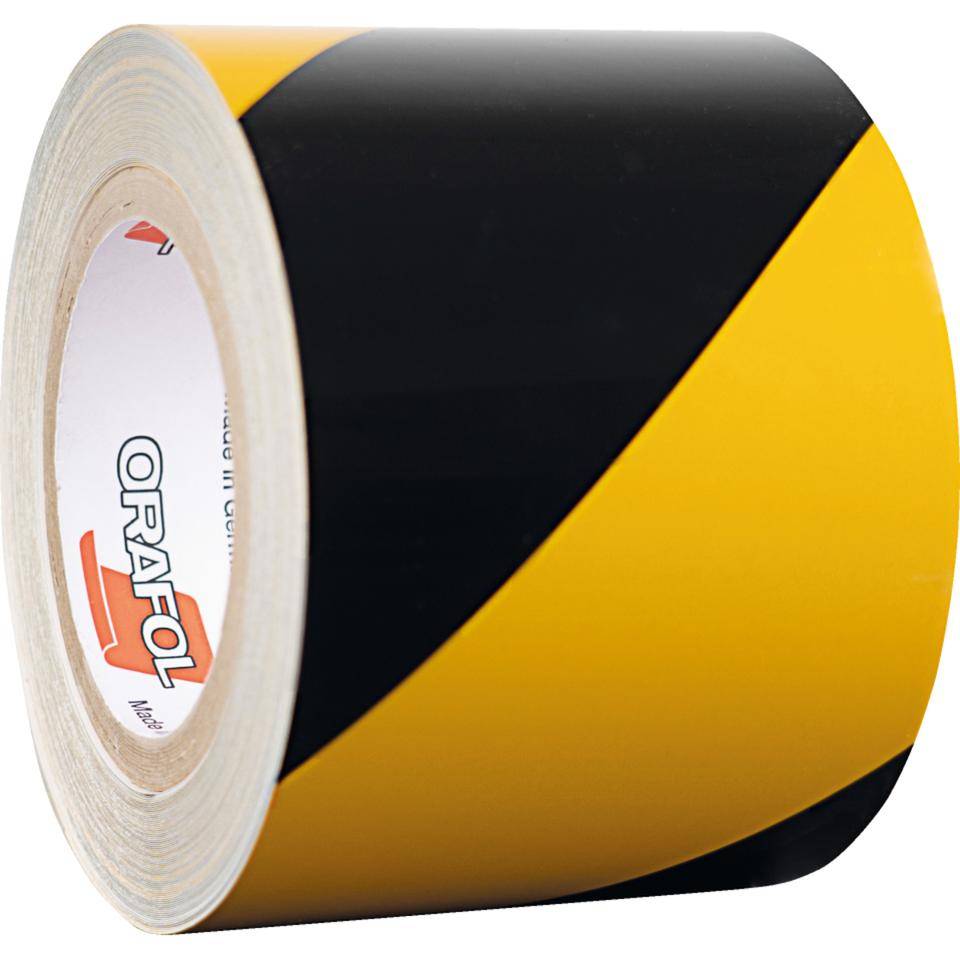 ORALITE® Reflexfolie, linksweisend, teilreflektierend, gelb/schwarz, 100mm, 25m/Rolle