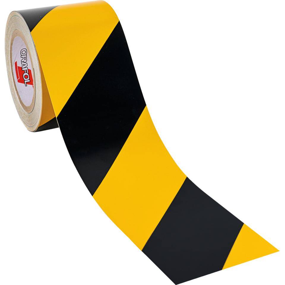 ORALITE® Reflexfolie, linksweisend, teilreflektierend, gelb/schwarz, 100mm, 25m/Rolle
