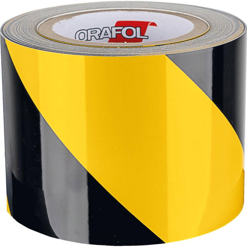 ORALITE® Reflexfolie, linksweisend, teilreflektierend, gelb/schwarz, 100mm, 25m/Rolle