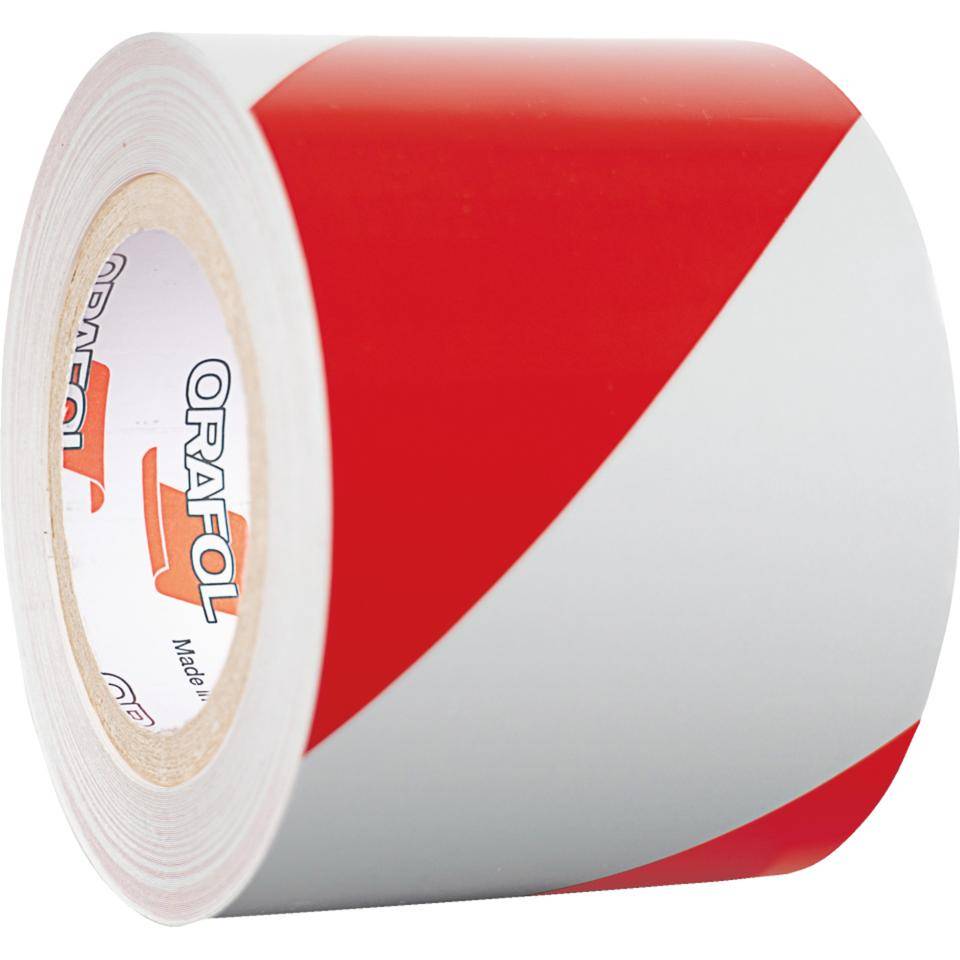 ORALITE® Reflexfolie, linksweisend, vollreflektierend, rot/weiß,100mm, 25m/Rolle