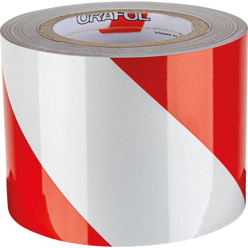 ORALITE® Reflexfolie, linksweisend, vollreflektierend, rot/weiß,100mm, 25m/Rolle