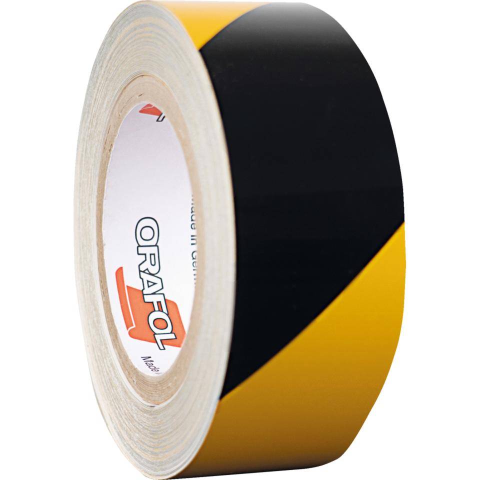ORALITE® Reflexfolie, linksweisend, teilreflektierend, gelb/schwarz, 50mm, 25m/Rolle