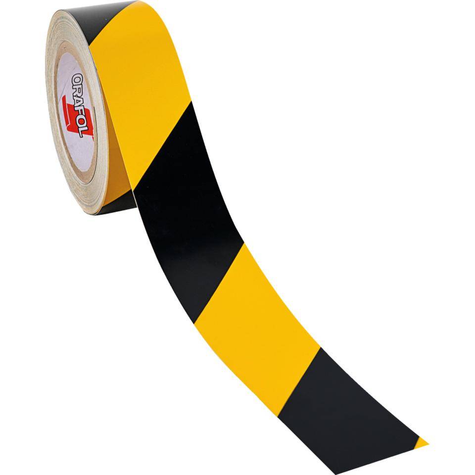ORALITE® Reflexfolie, linksweisend, teilreflektierend, gelb/schwarz, 50mm, 25m/Rolle