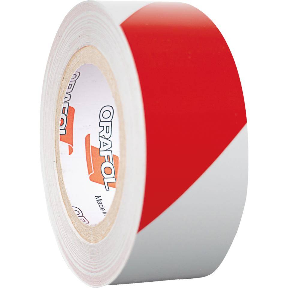 ORALITE® Reflexfolie, linksweisend, vollreflektierend, rot/weiß,50mm, 25m/Rolle