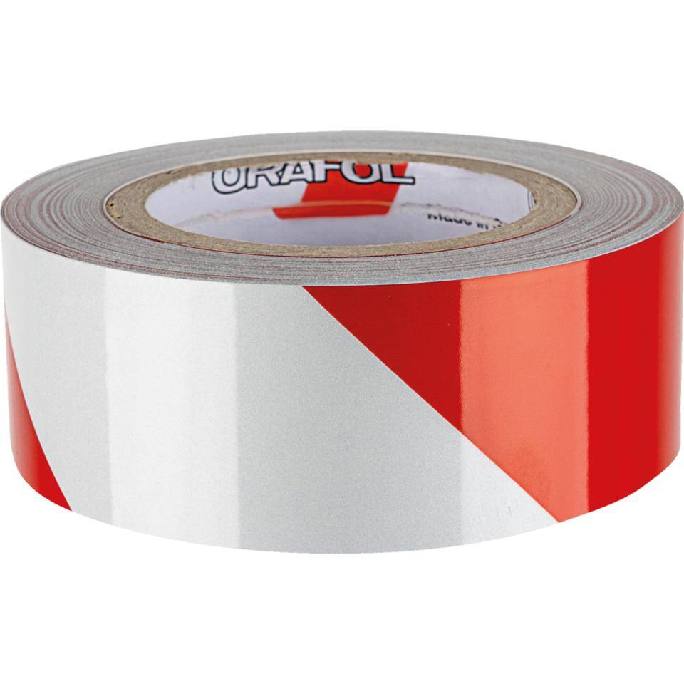 ORALITE® Reflexfolie, linksweisend, vollreflektierend, rot/weiß,50mm, 25m/Rolle