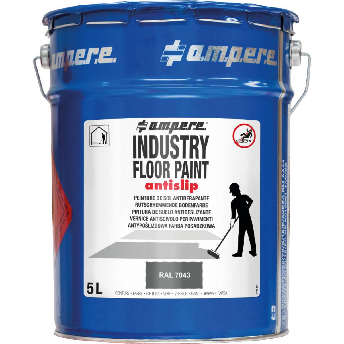 A.M.P.E.R.E. Antirutsch-Bodenmarkierungsfarbe Industry Floor Paint®, grau, 5 l