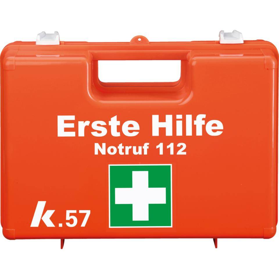 K.57 Erste-Hilfe-Koffer Classic, Schriftzug Notruf 112, Füllung DIN 13157, leuchtorange