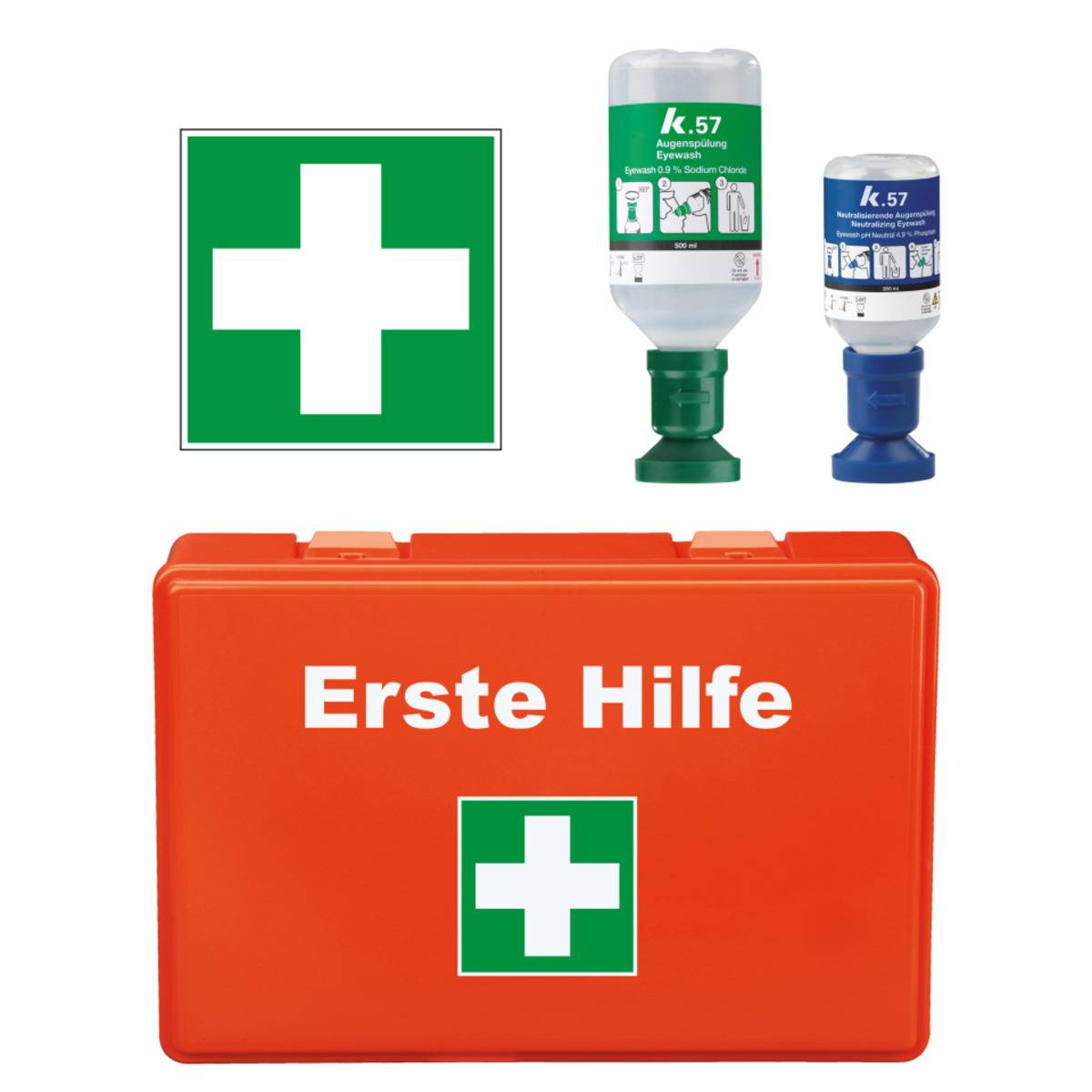 K.57 Vorteils-Set Erste-Hilfe-Kasten Compact,Augenspülung/-flasche,Rettungsz.