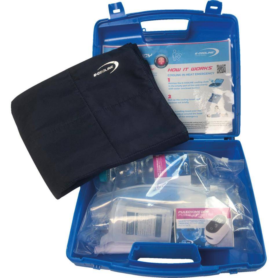 E-COOLINE Hitze-Notfall-Koffer Basic, Soforthilfe für den Hitze-Notfall, blau