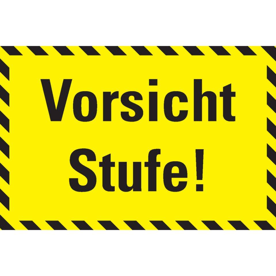 Türhinweisschild Vorsicht Stufe!, schraffierter Rand, Kunststoff, 300x200mm