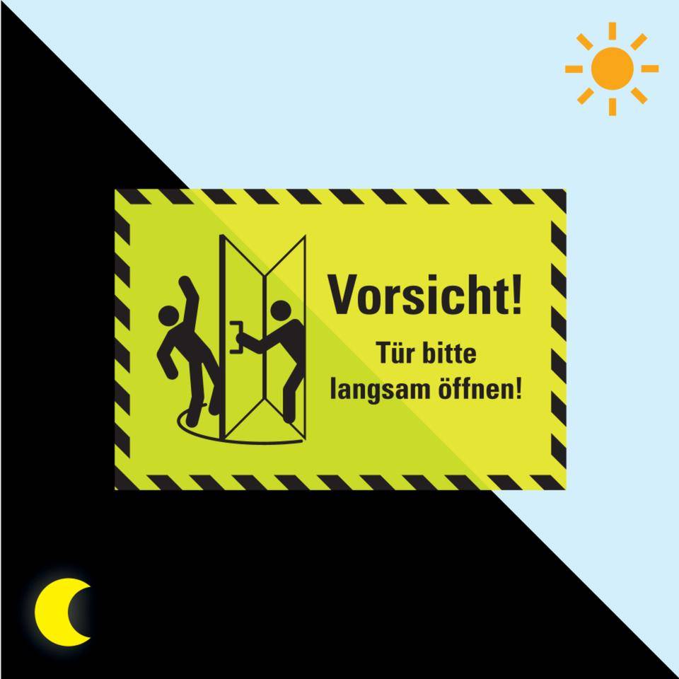 PERMALIGHT® power langnachleuchtend Hinweisschild Tür bitte langsam öffnen, schraffiert, Folie, 300x200mm