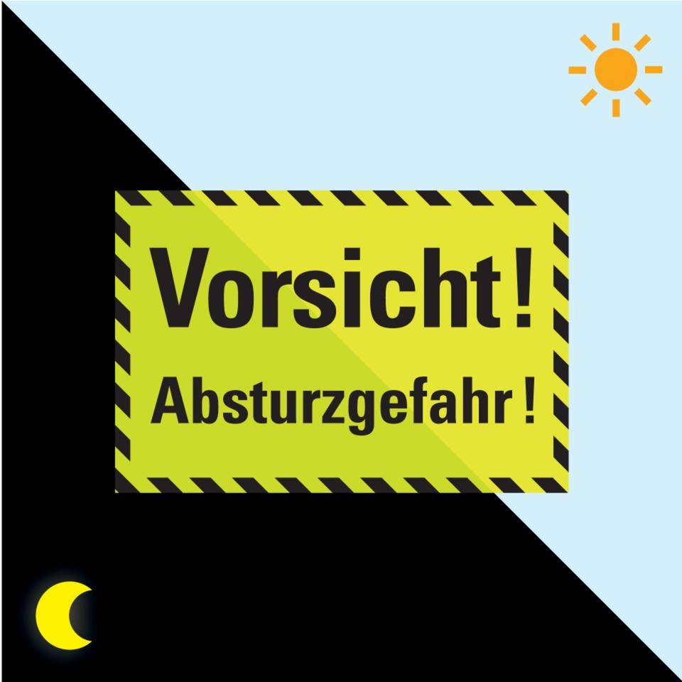 PERMALIGHT® power langnachleuchtend Hinweisschild Vorsicht!Absturzgefahr!, schraffiert Kunststoff, 300x200mm
