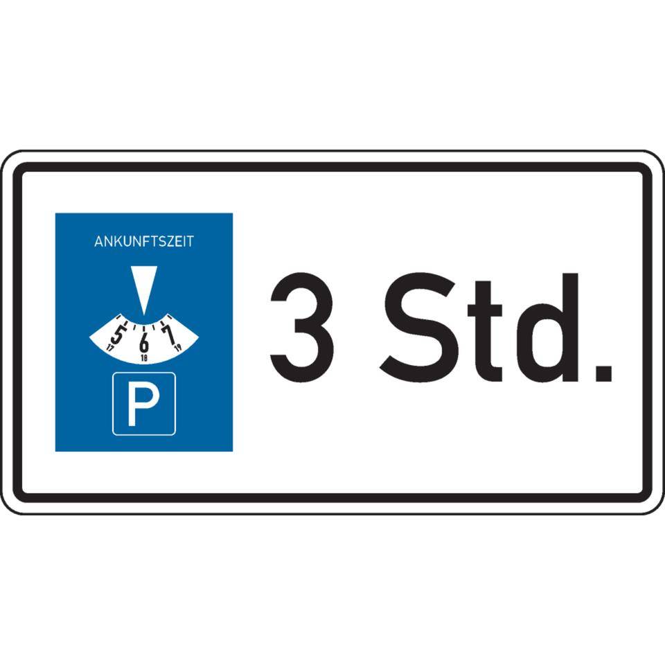 Parkplatzschild,Parkdauer max. 3 Stunden,Aluminium RA0,reflektierend,600x330mm