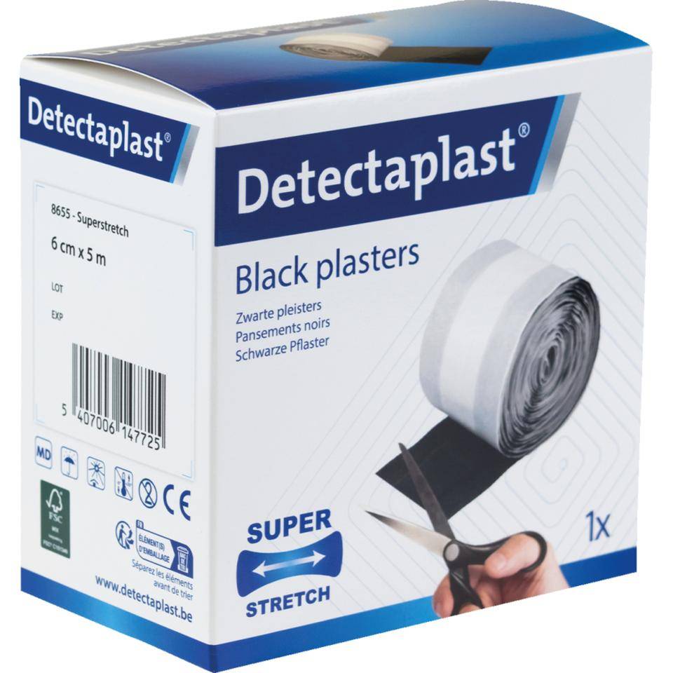 Detectaplast® Rollenpflaster Elastic, schwarz, 6cmx5m
