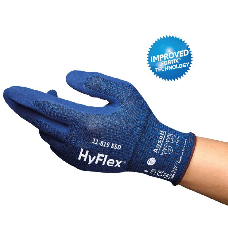Ansell ESD Schutzhandschuh HyFlex® 11-819, Kategorie II, blau, Nylon, 250mm, Größe 7