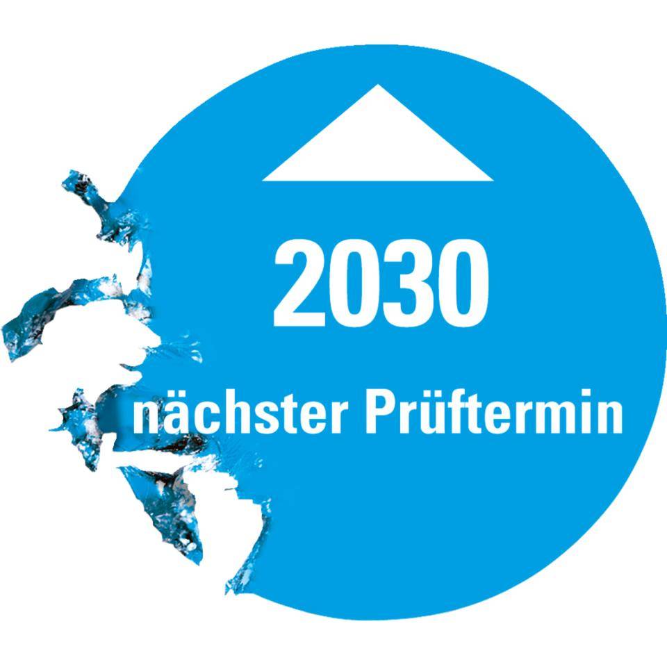 Systemprüfplakette nächster Prüftermin 2030, hellblau, Dokumentenfolie, Ø 30mm, 10/Bogen