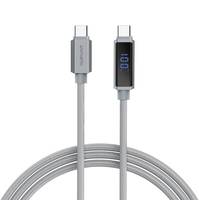 Grau USB-C-Ladekabel mit zwei Anschlüssen dargestellt, wobei einer einen digitalen 