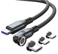Magnetisches USB-C-Ladekabel mit austauschbaren Steckerkonnektoren, die neben dem Kabel abgebildet sind.
