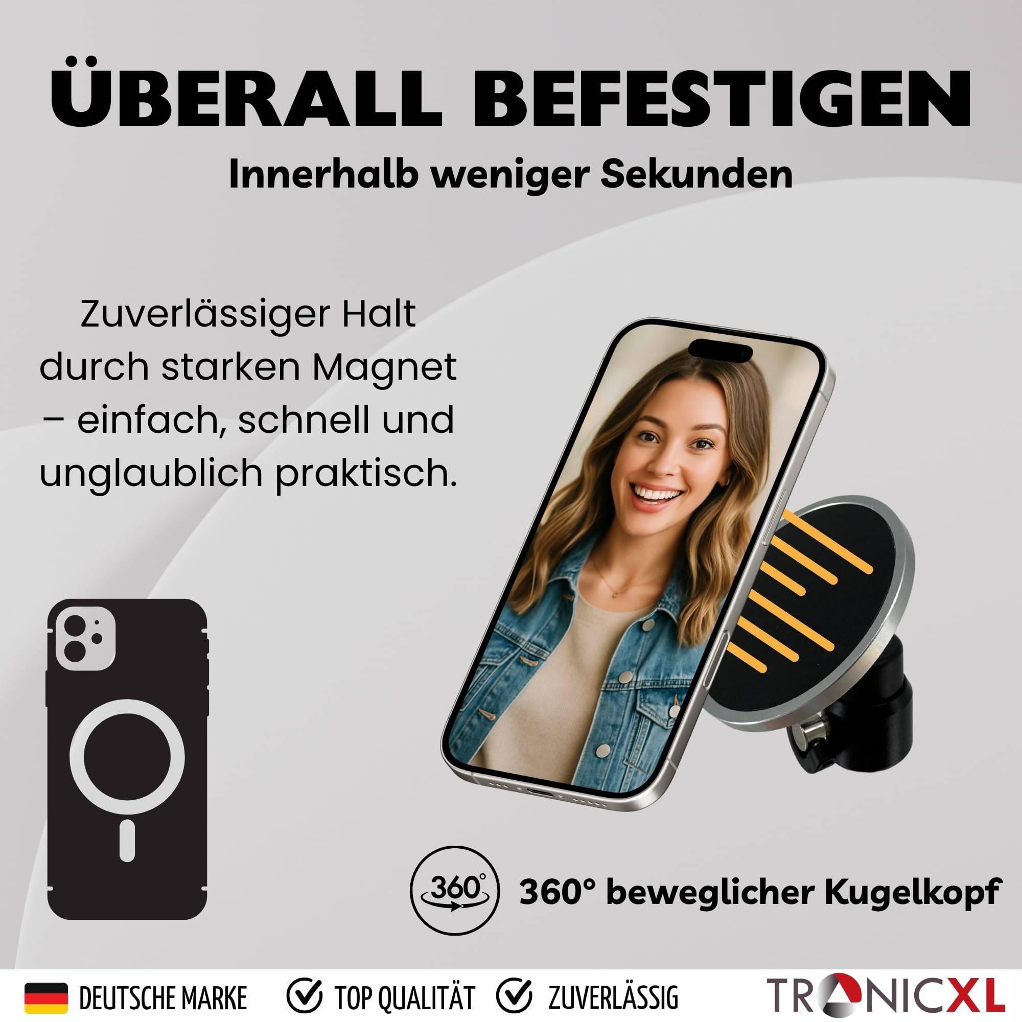 Magnetische Handy Halterung Kugelkopf kompatibel mit Apple Magsafe iPhone Stativ Adapter magnetisch