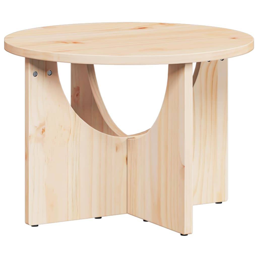 Ein runder Holztisch mit natürlicher Oberfläche, der ein schlichtes, aber modernes Design mit einer stabilen Basis und glatter Platte aufweist, geeignet für die Einrichtung eines Zuhauses.