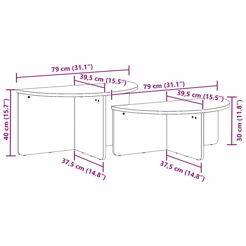 vidaXL Couchtisch 2 pcs Natur Massivholz Kiefer